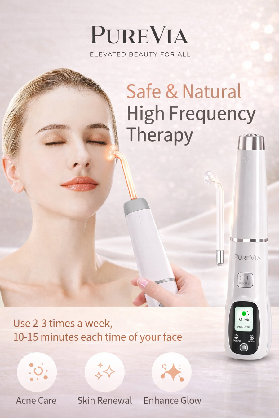 PUREVIA DermaPulse 4-in-1 High Frequency Electrotherapy Wand – front view
