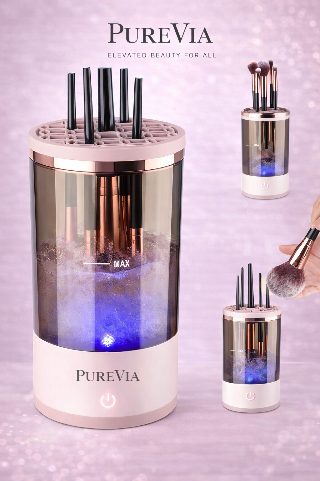 PUREVIA BrushPure Automatic Electric Makeup Brush Cleaner – front view