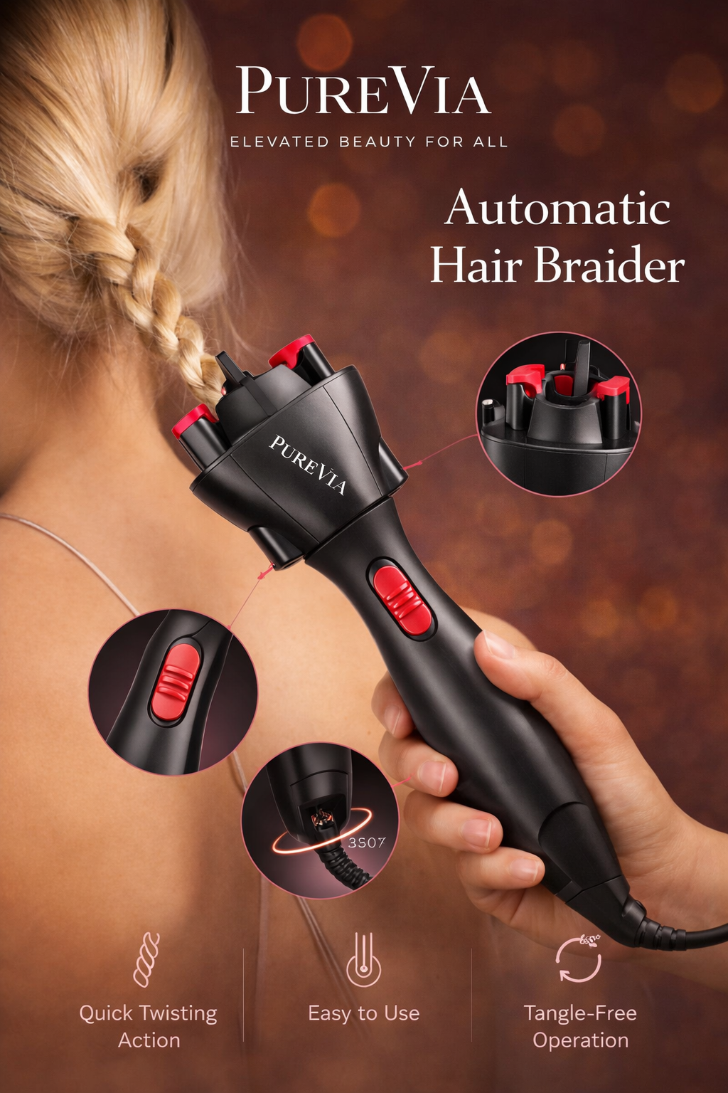 PUREVIA TwistFlow Electric Hair Braider – detail close-up