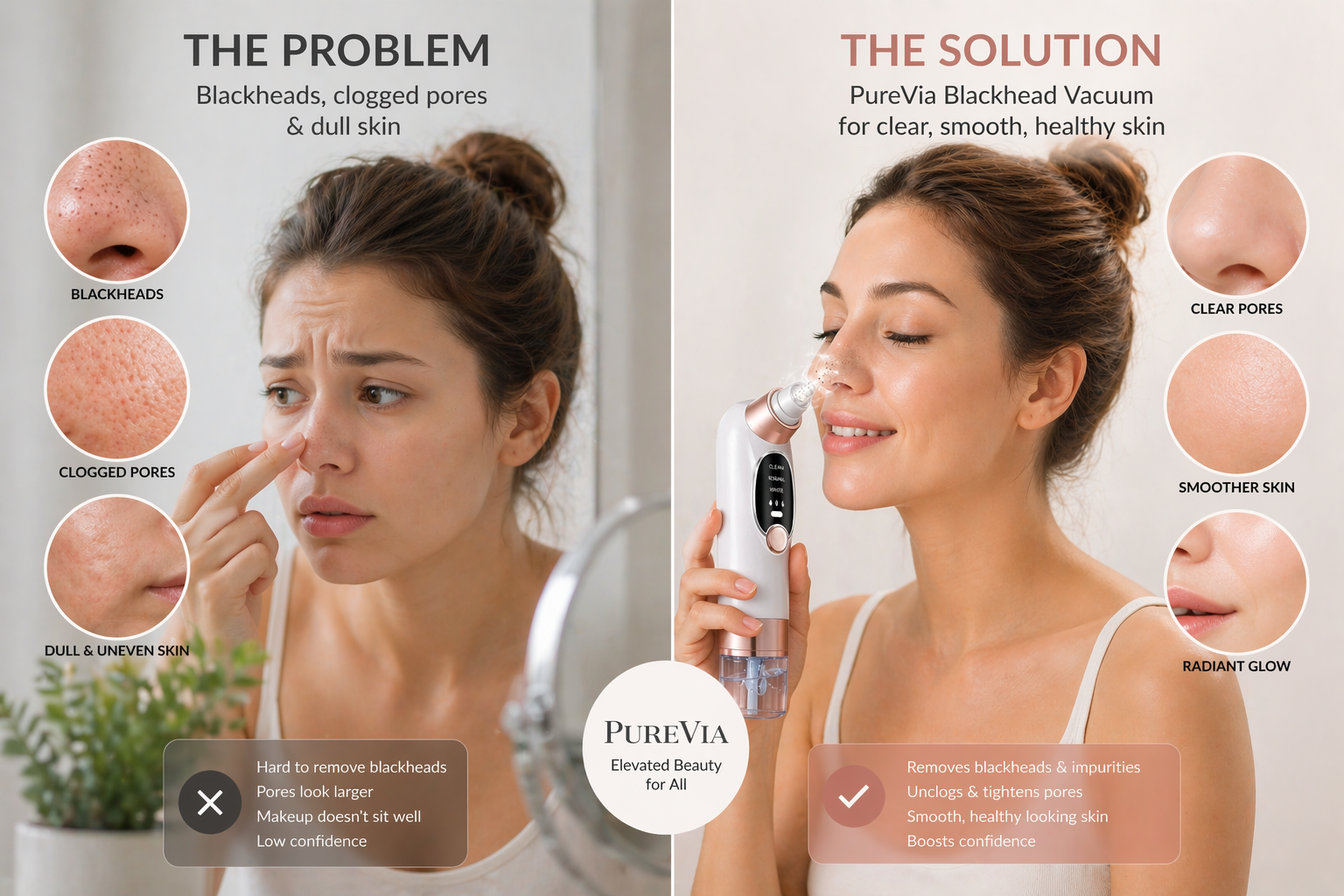 PUREVIA PoreVac Clear System – blackhead problem vs solution comparison