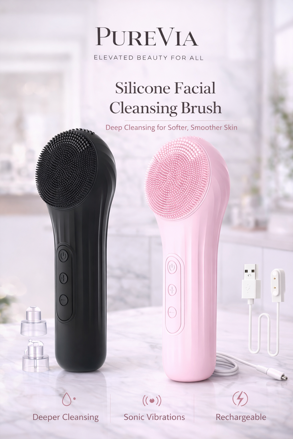PUREVIA GlowSonic Sonic Waterproof Facial Cleansing Brush – front view