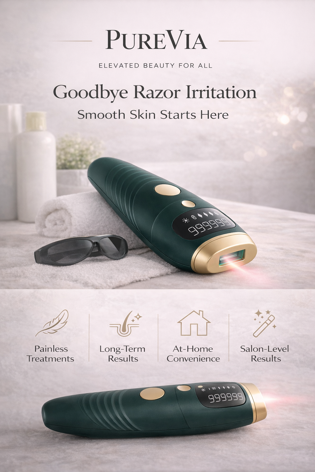 PureVia device for smooth skin with text on a light background
